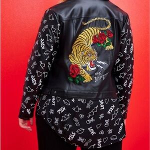 Betsey Johnson Embroidered
Trucker Jacket - Faux Leather